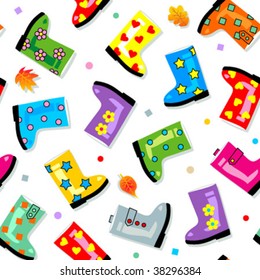 Seamless (repeatable) colorful gumboots pattern (print, background, wallpaper, swatch) on white ( for high res JPEG or TIFF see image 38296387 )
