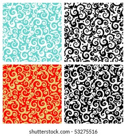 Seamless (repeatable) decorative floral scrolls vector patterns