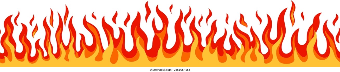 Seamless repeatable fire flames and fireballs burning on white background, creating a vibrant and energetic pattern ideal for web design, textiles, and various graphic design projects