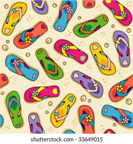 Seamless (repeatable) flip-flops and beach sand vector pattern ( for high res JPEG or TIFF see image 33649018 )
