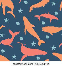 Seamless Repeatable Pattern of Big Sperm Blue Whale