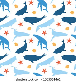 Seamless Repeatable Pattern of Big Sperm Blue Whale