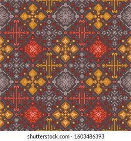 Seamless repeatable pattern in bohemian style. All element of the patterns are grouped and layered per each color. Easy to use and to edit for various purposes. 