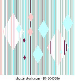 Seamless repeatable pattern with colored vertical lines and rhombuses.