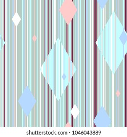 Seamless repeatable pattern with colored vertical lines and rhombuses.