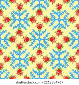 Seamless repeatable pattern. Leaves and flowers. Modern geometric Folk style. Colorful and smart graphic design. Vector EPS10. 