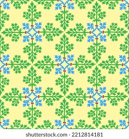 Seamless repeatable pattern. Leaves and flowers. Modern geometric Folk style. Colorful and smart graphic design. Vector EPS10. 