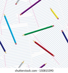 Seamless and repeatable pattern of notepaper with pencils