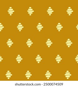 Seamless repeatable pattern of small honey barrel, rhombs, on mustard, honey, gold background. 