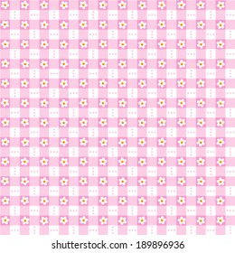 Seamless (repeatable) pink floral checked pattern, print, swatch, wallpaper, or background 