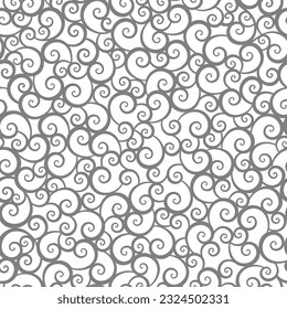 Seamless (repeatable) scrolls and swirls pattern background of flat gray color and transparent backdrop
