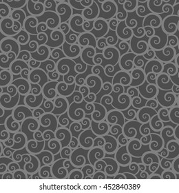 Seamless (repeatable) scrolls and swirls pattern background of two flat shades gray chalkboard colors
