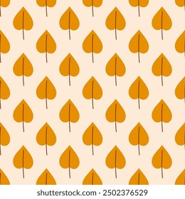Seamless Repeated Orange Leaf Pattern on Cream Background - Autumn Inspired Simple Fall Design.