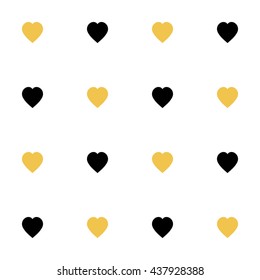 Seamless repeated pattern with black and golden hearts for web, print, wallpaper, fashion fabric, textile design, background for invitation card or holiday decor. Digital paper Vector illustration.