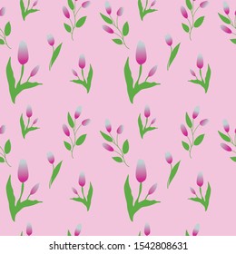 Seamless repeated pattern with tulips on the light pink background