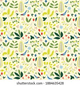 Seamless repeated swatch pattern. Floral nature inspired vector design. Wallpaper, background, paper, gift products, fashion print. Interior textiles, accessories, packaging, countryside backdrop.