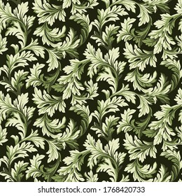 Seamless repeated vector. Decorative textured spiral baroque leaves. Stylish, elegant ornate luxury pattern. Trendy ornamental design. Trendy Graphic Design for textile and All surface designs.