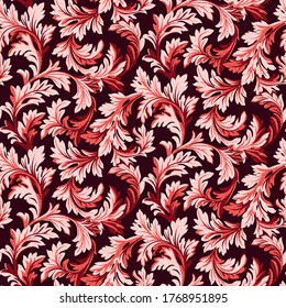 Seamless repeated vector. Decorative textured spiral baroque leaves. Stylish, elegant ornate luxury pattern. Trendy ornamental design. Trendy Graphic Design for textile and All surface designs.