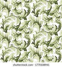 Seamless repeated vector. Decorative textured spiral baroque leaves. Stylish, elegant ornate luxury pattern. Trendy ornamental design. Trendy Graphic Design for textile and All surface designs.