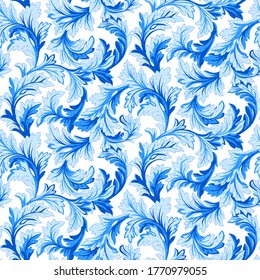 Seamless repeated vector. Decorative textured spiral baroque leaves. Stylish, elegant ornate luxury pattern. Trendy ornamental design. Trendy Graphic Design for textile and All surface designs.
