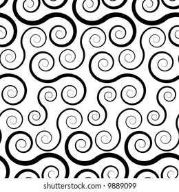 Seamless repeating abstract swirling black and white background