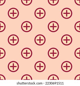 Seamless repeating add flat icon pattern, peach puff and deep carmine color. Design for wrapping paper or postcard.