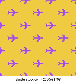 Patrón de icono plano de avión repitiendo sin inconvenientes, tormenta de arena y color añil lavanda. Diseño para envolver papel o postal.