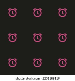 Seamless repeating alarm flat icon pattern, dark jungle green and fuchsia rose color. Two color background.