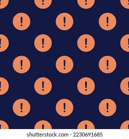 Seamless repeating alert circle flat icon pattern, oxford blue and pale copper color. Design for wrapping paper or postcard.