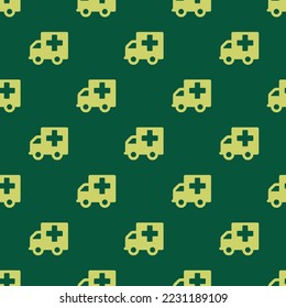 Seamless repeating ambulance flat icon pattern, sacramento state green and hansa yellow color. Background for notebook.
