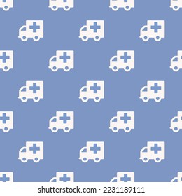 Seamless repeating ambulance flat icon pattern, dark pastel blue and white smoke color. Background for news report.