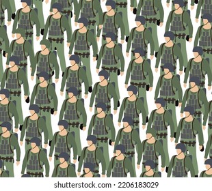 Nahtlose Wiederholung bewaffneter Soldaten der Armee isometrische bewaffnete militärische Objekte und Kriegskämpfe grafische Elemente 3D-Abbildung