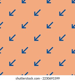 Seamless repeating arrow bottom left flat icon pattern, dark salmon and usafa blue color. Design for wrapping paper or postcard.