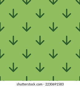 Seamless repeating arrow down outline flat icon pattern, dollar bill and hunter green color. Design for wrapping paper or postcard.