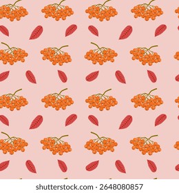 Seamless repeating autumn pattern with rowan berries for background, fabric, wallpaper, printed products, packaging