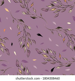 Seamless repeating autumn pattern of twigs and leaves