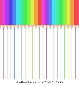 Seamless repeating background of colored pencils lying in a row and multicolored lines.