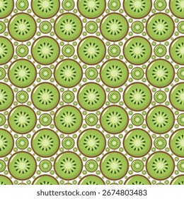 Seamless repeating background with kiwi slice.

 Seamless pattern for healthy, kitchen, and summer