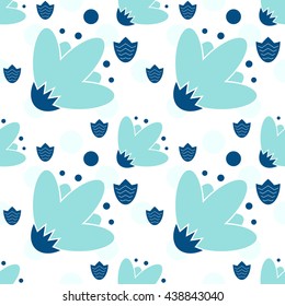 Seamless Repeating Background with Polka Dot and blue Flowers