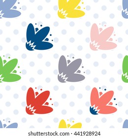 Seamless Repeating Background with Polka Dot and Red, Yellow, Blue Flowers