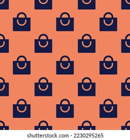 Seamless repeating bag handle sharp flat icon pattern, pale copper and oxford blue color. Design for wrapping paper or postcard.