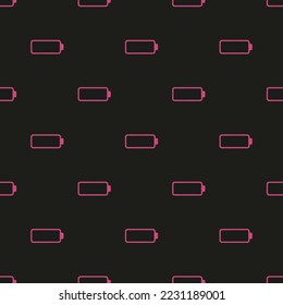Seamless repeating battery empty flat icon pattern, dark jungle green and fuchsia rose color. Background for logo design.