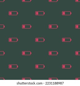 Seamless repeating battery one flat icon pattern, charcoal and brick red color. Two color background.