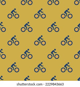 Seamless repeating bicycle flat icon pattern, indian yellow and st. patrick's blue color. Design for wrapping paper or postcard.
