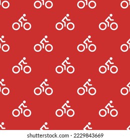 Seamless repeating bicycle outline flat icon pattern, persian red and white smoke color. Design for wrapping paper or postcard.