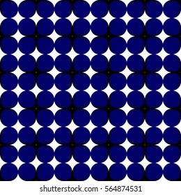 Seamless repeating blue and black circles seashells on white background vector pattern design