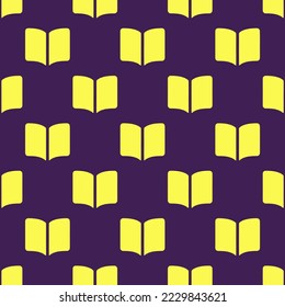 Seamless repeating book flat icon pattern, outer space and icterine color. Design for wrapping paper or postcard.
