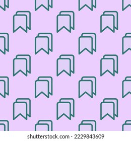Seamless repeating bookmarks outline flat icon pattern, pale lavender and celadon green color. Design for wrapping paper or postcard.
