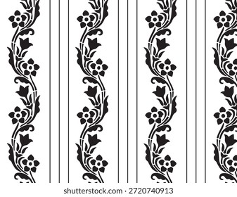 design de borda contínua e repetitiva de folhas e flores estilizadas.