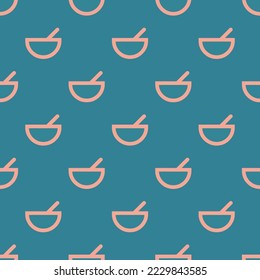 Seamless repeating bowl flat icon pattern, teal blue and light salmon pink color. Design for wrapping paper or postcard.